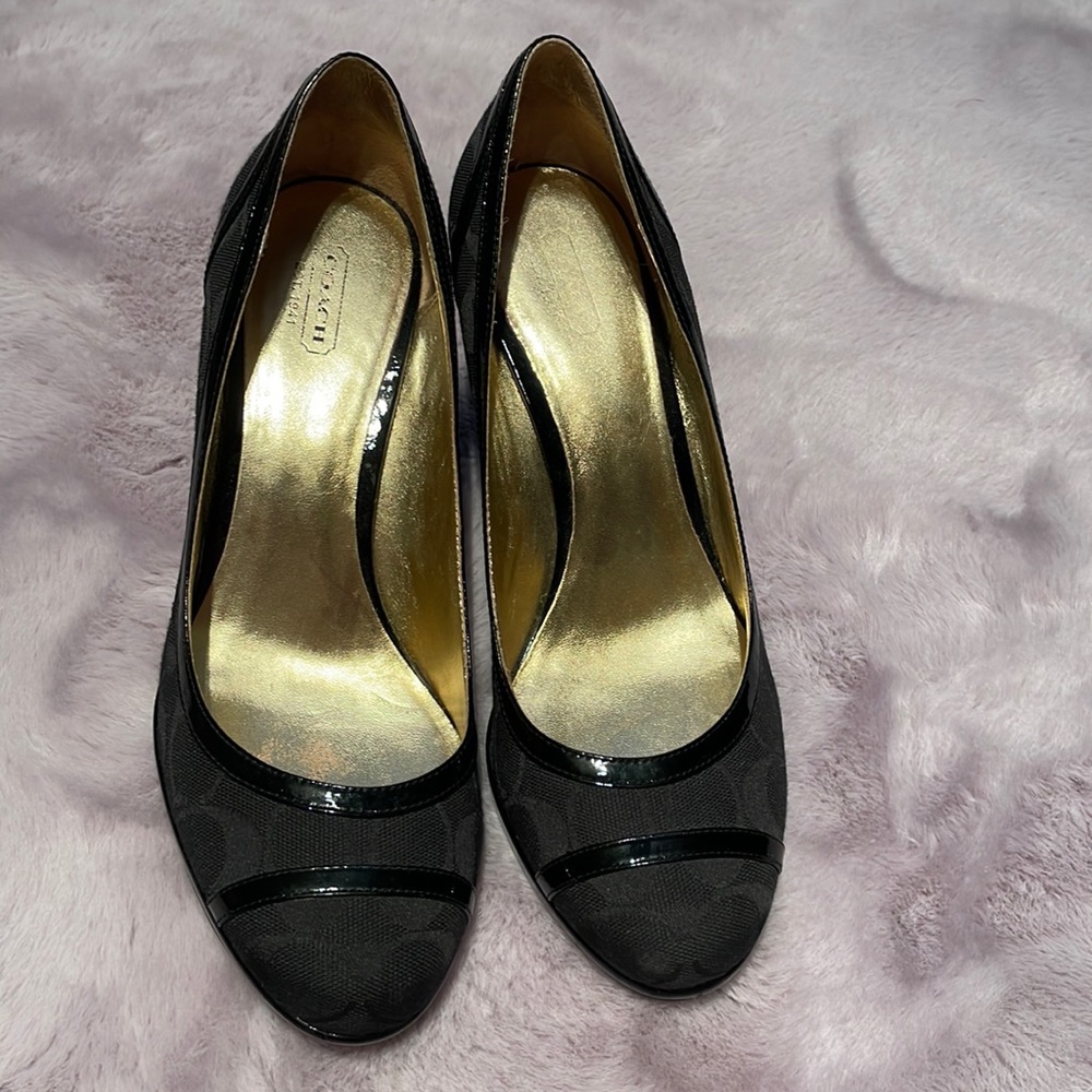 EUC Black Coach Jacquard Wedge Heels Size 10